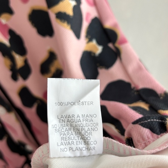 VOY size L pink leopard drop waist ruffle dress short puff sleeve button front - Picture 12 of 12